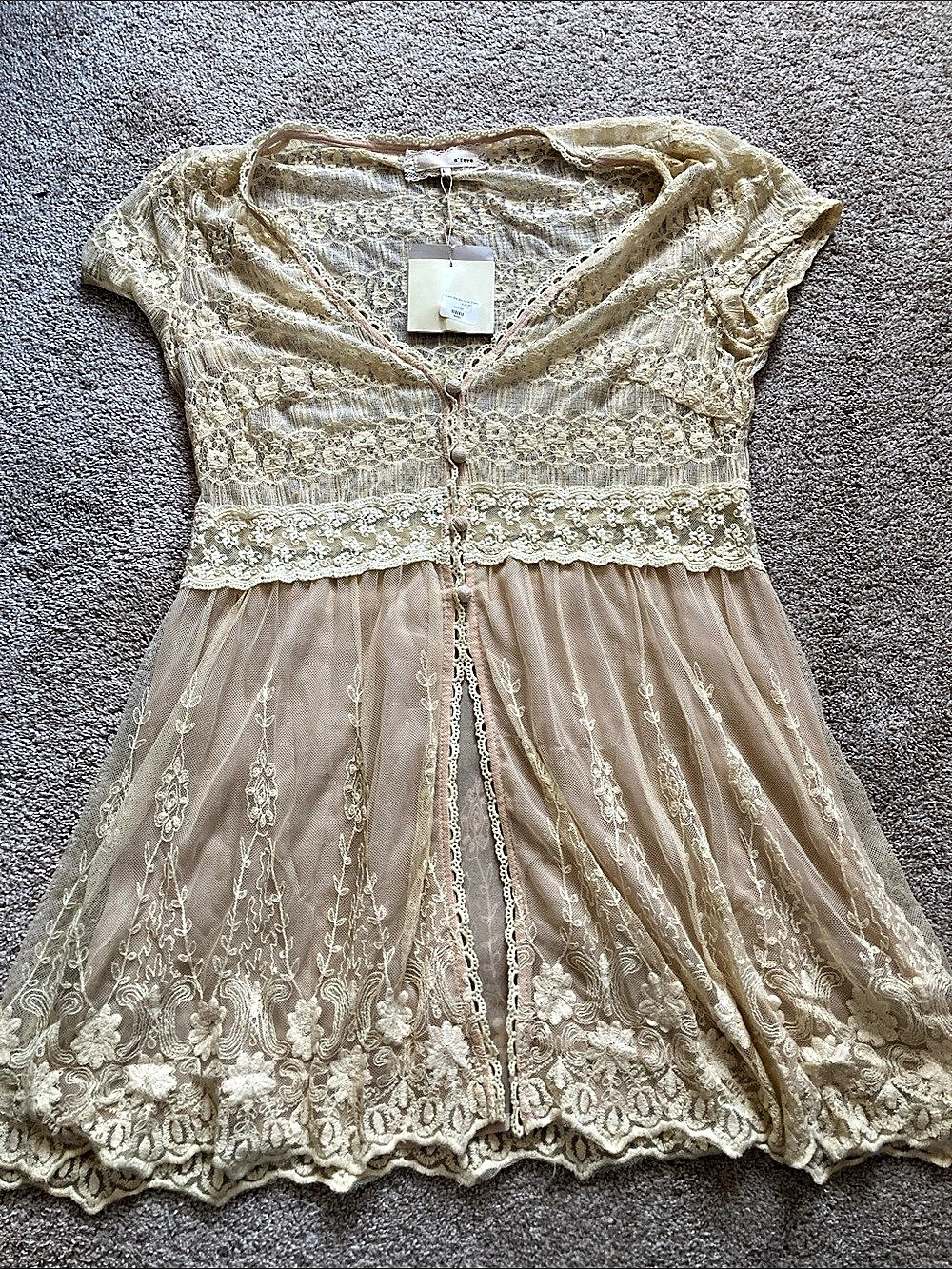 a'reve Cream Sht Slv Lace Dress Floral Lace Mini Dress Cream Large NWT